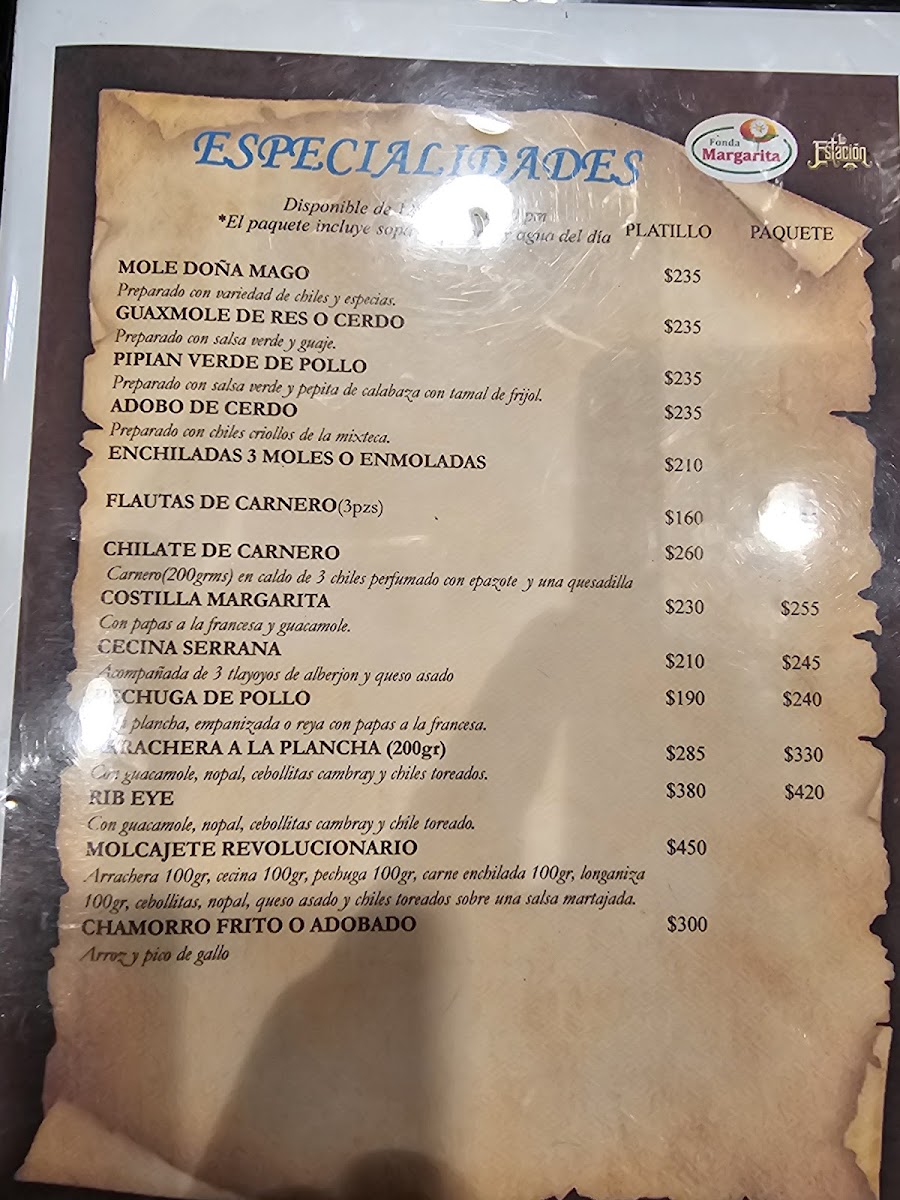 Fonda Margarita | La Estación Menu - Image 1